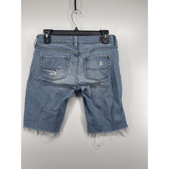 B Bullhead Size 1 Long Short Distressed Light Wash Denim Jean Bermuda Shorts - Picture 5 of 12